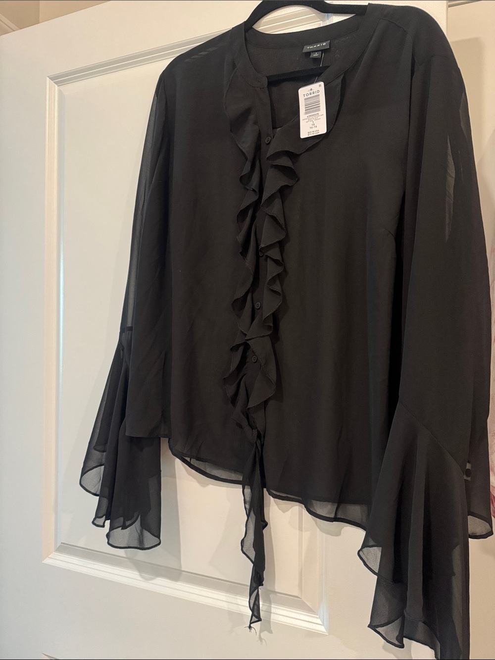 Torrid Sheer Ruffle-Front Blouse - Black - Picture 8 of 9